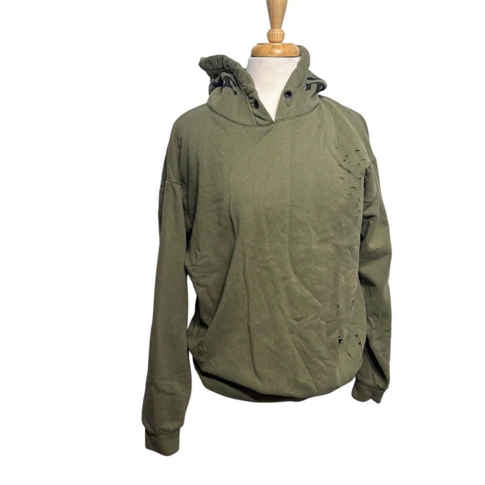 Pull & Bear Olive‎ Green Distressed Oversized Hoodie Streetwear Aesthetic Small